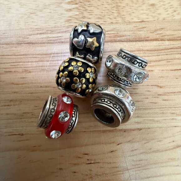 Brighton Set Of 5 Beads & Spacers Silver Black Red Gold Crystal Accents - Picture 10 of 16